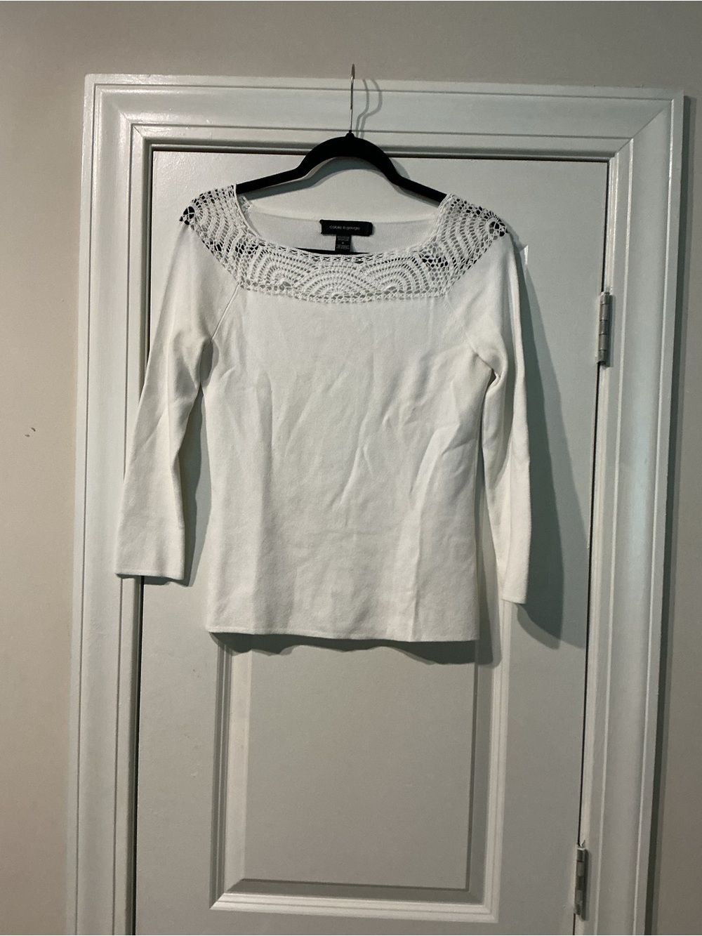 Cable & Gauge White Crochet Yoke Knit Top